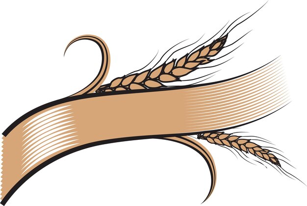 Vector decorated ribbon with two ripe wheat ears