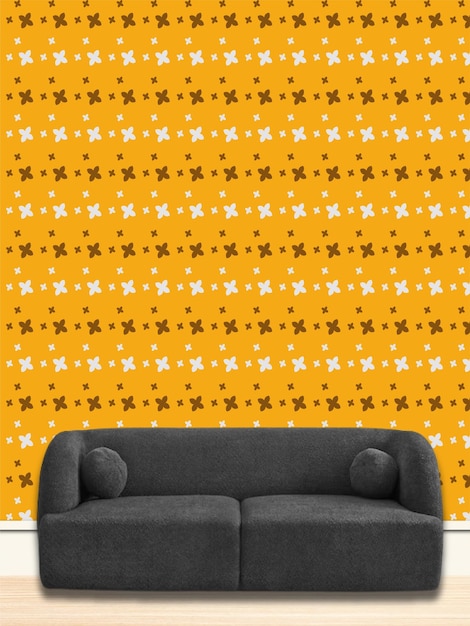 Decorated wallpaper interior with sofa