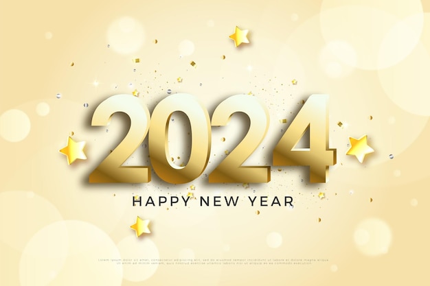 Decorato con volantini con numeri di capodanno 2024 molto festosi e lucenti, logo con numero 2024