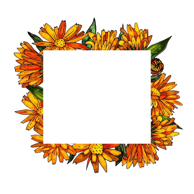 Vector decoratief frame calendula tedere kaart huwelijksuitnodiging en verjaardag plaats voor uw tekst