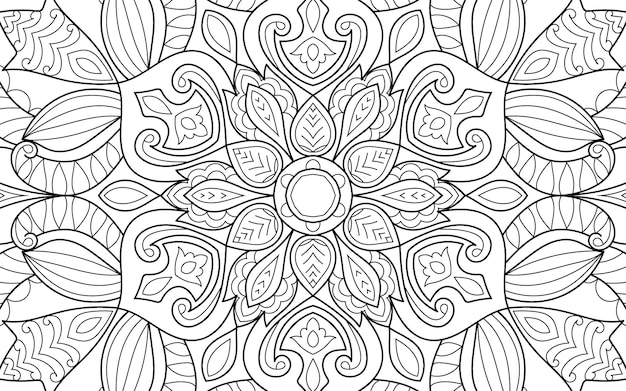 Vector decoratief gedetailleerd mandala-ontwerp kleurboekpagina voor volwassenen