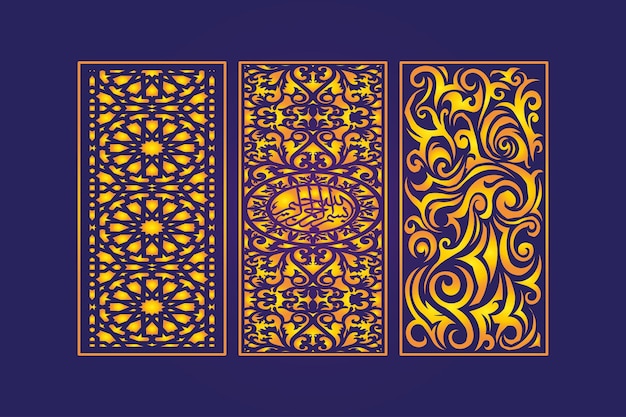 Decoratief gestanst bloemen islamitisch naadloos abstract patroon Lasergesneden panelen sjabloon goud