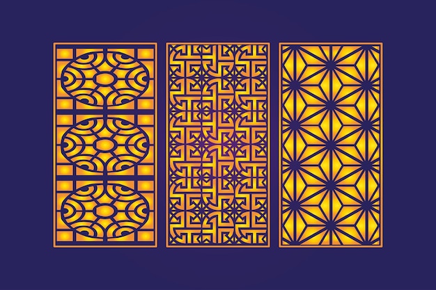 Decoratief gestanst bloemen islamitisch naadloos abstract patroon Lasergesneden panelen sjabloon goud