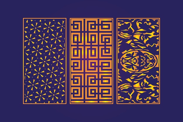 Decoratief gestanst bloemen islamitisch naadloos abstract patroon Lasergesneden panelen sjabloon goud