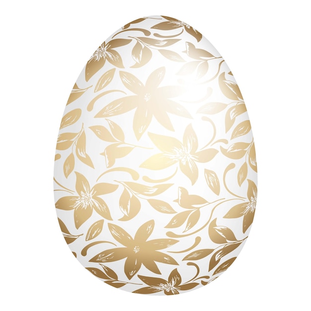 Decoratief handgetekend wit ei met gouden bloemen en bladeren. Abstracte ornament vectorillustratie voor Happy Easter vakantie geïsoleerd op een witte background