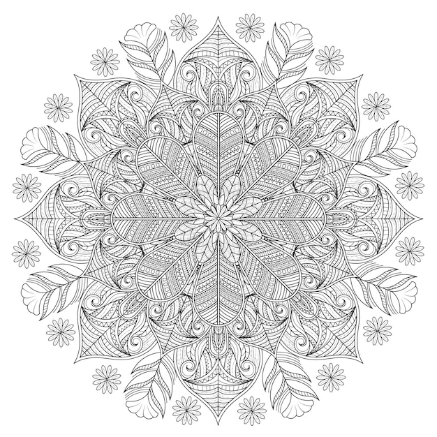 Decoratief mandala-ornament met omtrek bloemenontwerp