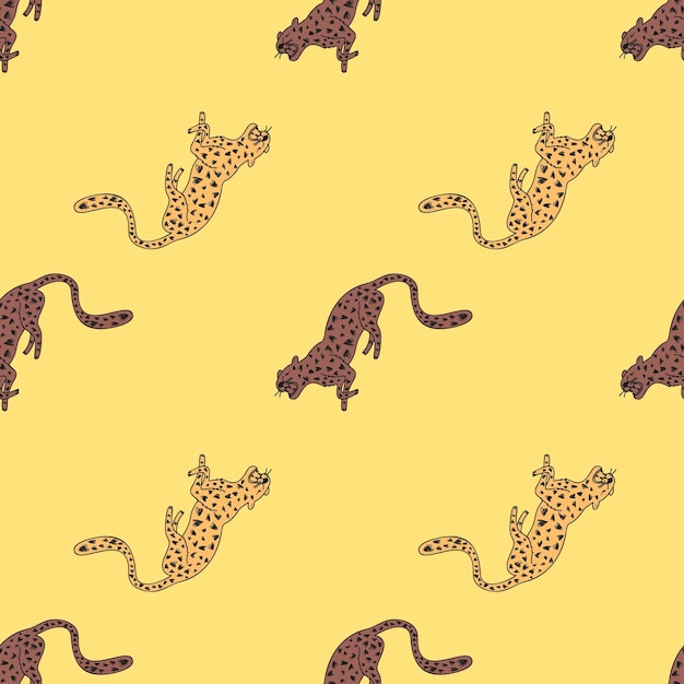 Decoratief naadloos patroon met doodle schattige luipaard Hand getrokken cheetah eindeloos behang