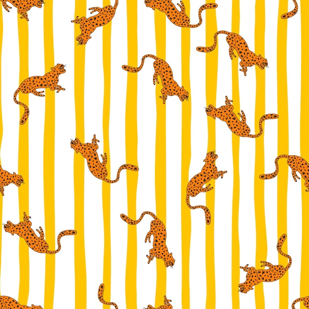 Decoratief naadloos patroon met doodle schattige luipaard Hand getrokken cheetah eindeloos behang