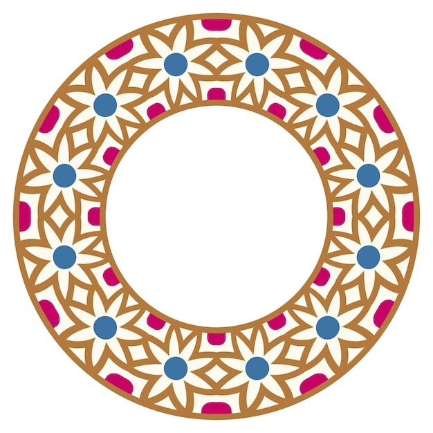 Decoratief rond ornament Keramische tegelrand Patroon voor borden of schalen Islamitische Indiase Arabische motieven Porseleinpatroonontwerp Abstracte bloemenornamentrand