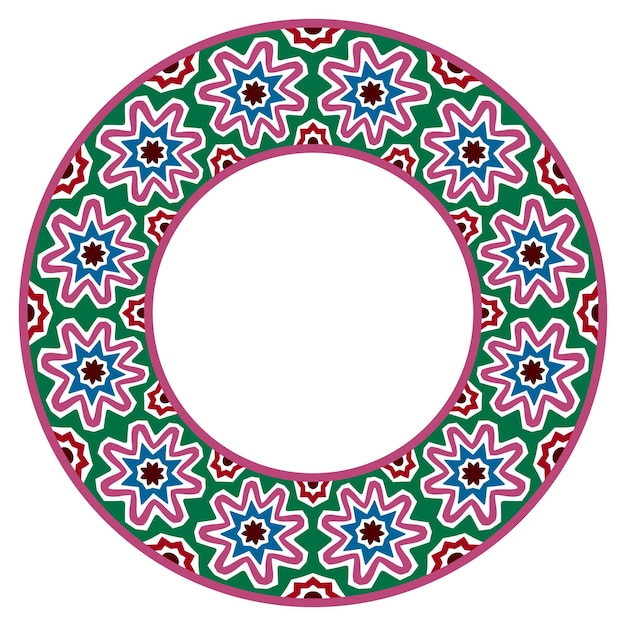Decoratief rond ornament Keramische tegelrand Patroon voor borden of schalen Islamitische Indiase Arabische motieven Porseleinpatroonontwerp Abstracte bloemenornamentrand