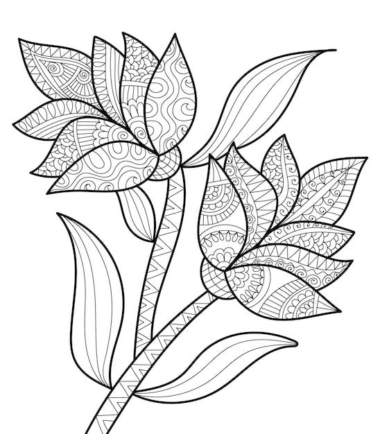 Vector decoratieve bloemen kleurboekpagina met henna-ontwerpstijl