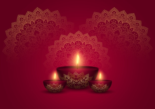 Decoratieve diwali-illustratie in goud en rood