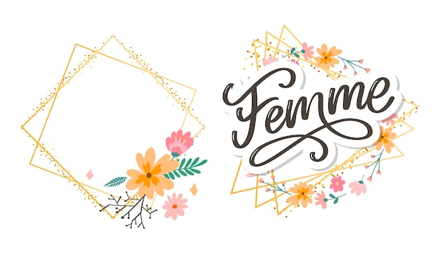 Decoratieve femme tekst belettering kalligrafie bloemen penseel slogan