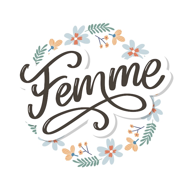 Decoratieve femme tekst belettering kalligrafie