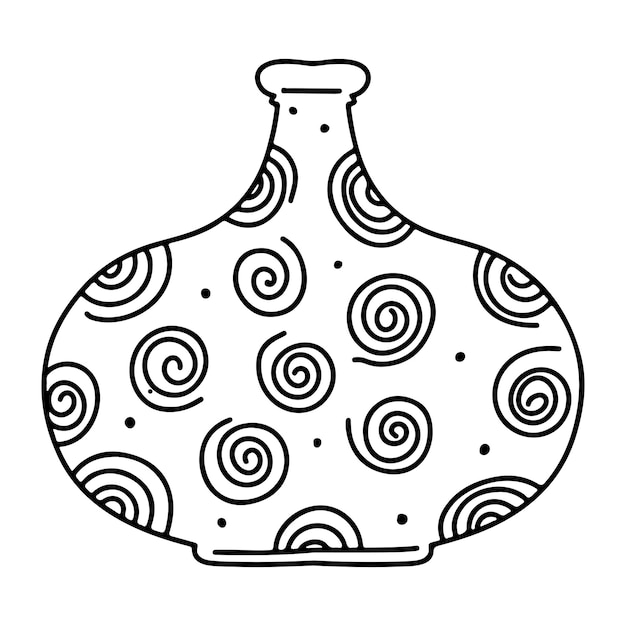Decoratieve keramische vaas in hand getrokken doodle stijl geïsoleerde vectorillustratie