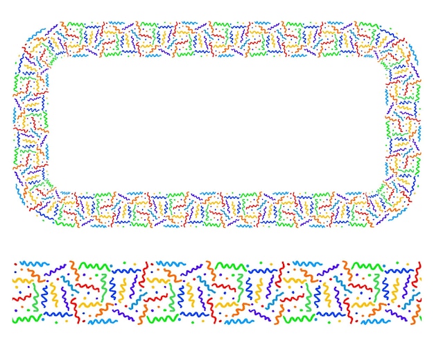 Vector decoratieve kleurrijke vectorgrenzen van abstracte curve zigzag lijnen en vlekken op witte achtergrond