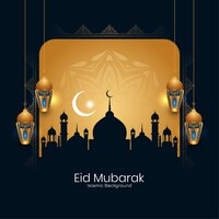 Vector decoratieve lantaarns eid mubarak festival moskee achtergrond vector