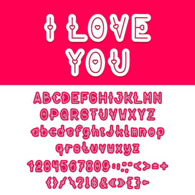 Decoratieve lettertype hou van het alfabet met een hart letters volledig symbool en cijfers