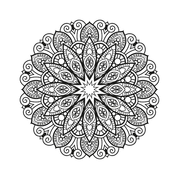 Decoratieve mandala voor Mehndi, bruiloft, tatoeage, islam. Handgetekend patroon. Kleurboek pagina.