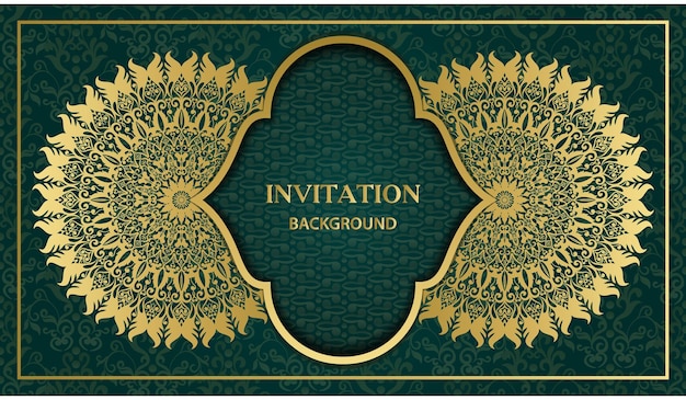 Decoratieve mooie mooie groet en uitnodigingskaart. Gouden uitstekend mandalaontwerp als achtergrond.