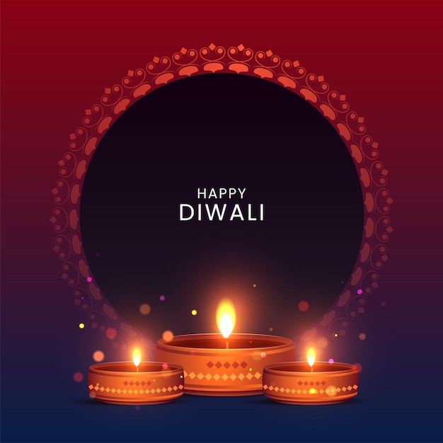 Decoratieve olielamp voor Diwali-festivalviering op donkere mandalaachtergrond