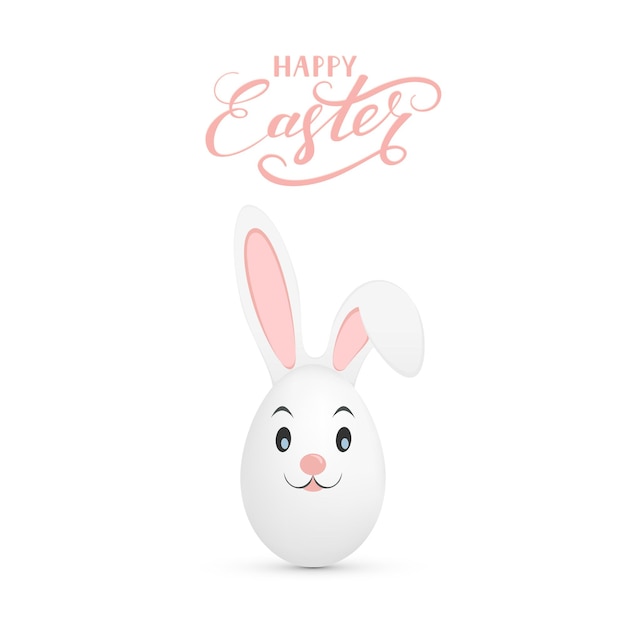 Decoratieve paashaas als ei met belettering Happy Easter geïsoleerd op een witte achtergrond, afbeelding.