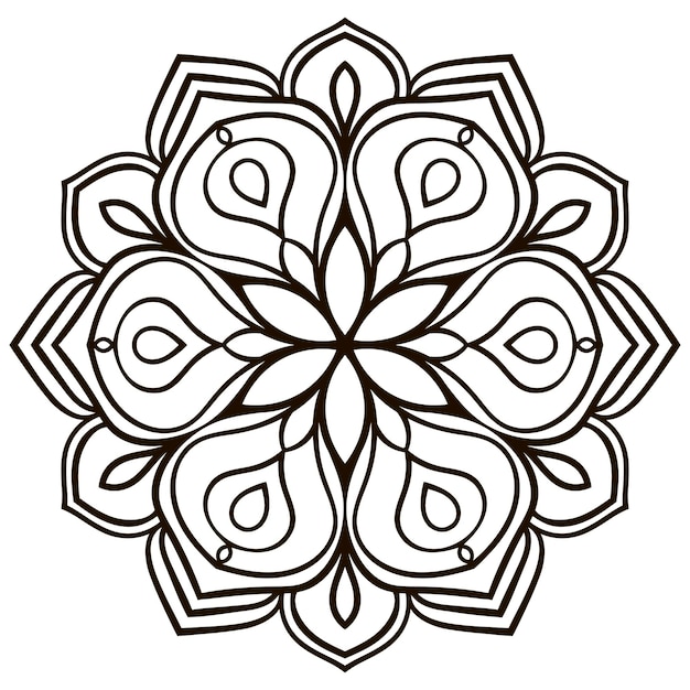 Decoratieve ronde doodle bloem geïsoleerd op een witte achtergrond. Zwarte omtrek mandala.