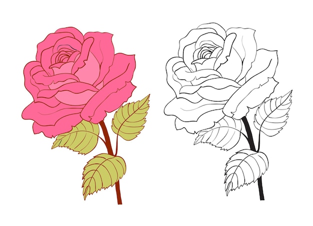 Vector decoratieve roos met bladeren bloem silhouet vectorillustratie