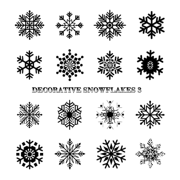 Decoratieve sneeuwvlokken zwart-wit vector set