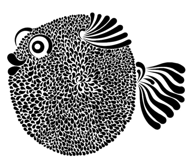 Decoratieve vector grafische illustratie van een opgeblazen vis porcupinefish