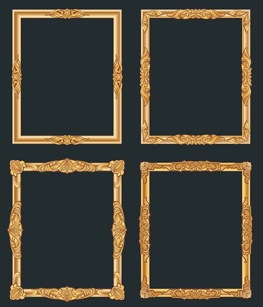Decoratieve vintage gouden frames. oude glanzende luxe gouden randen.