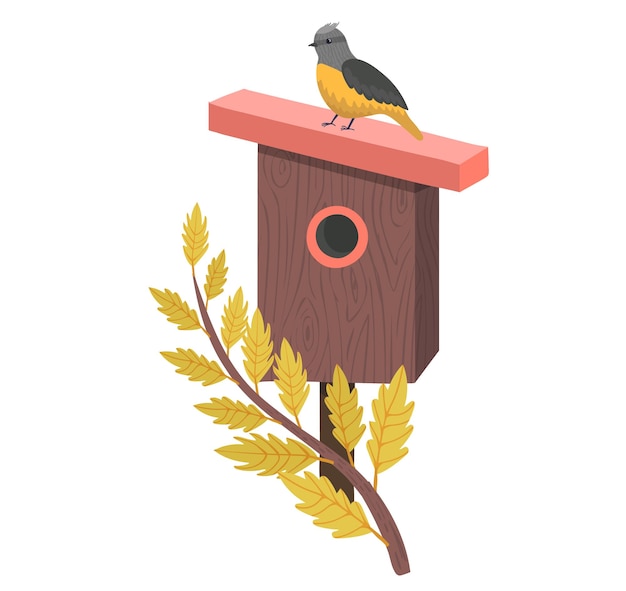 Vector decoratieve vogel handgemaakte huis thuis voor dieren in het wild karakter pluimvee geïsoleerd op witte cartoon vectorillustratie gezellige blauwe nestkast