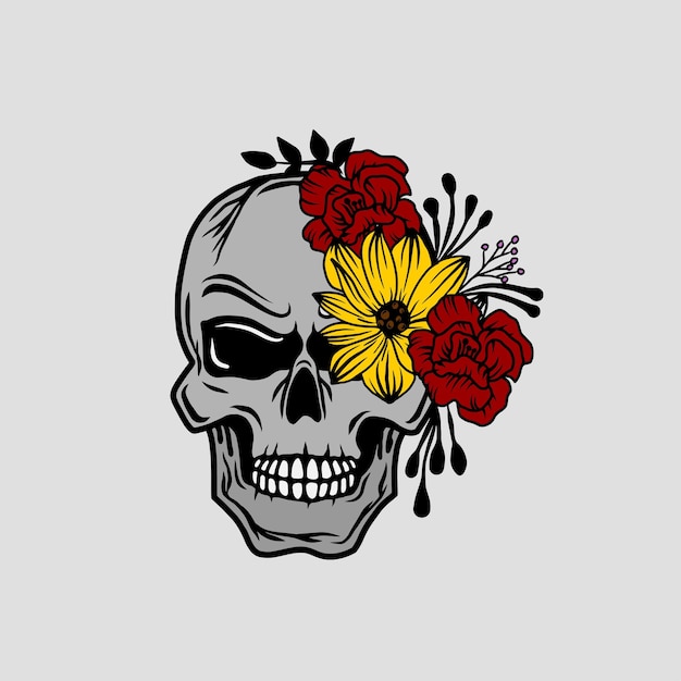 Premium Vector Decoration floral on head skull color vector