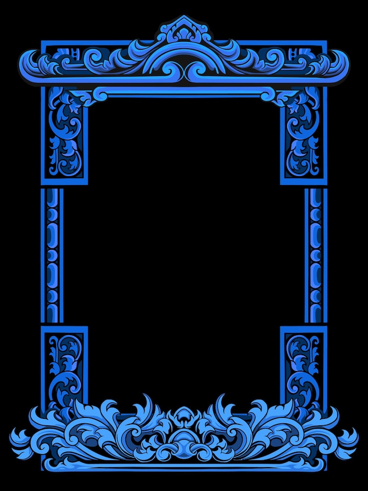 Vector decoration frame design with beautiful blue floral engraving
