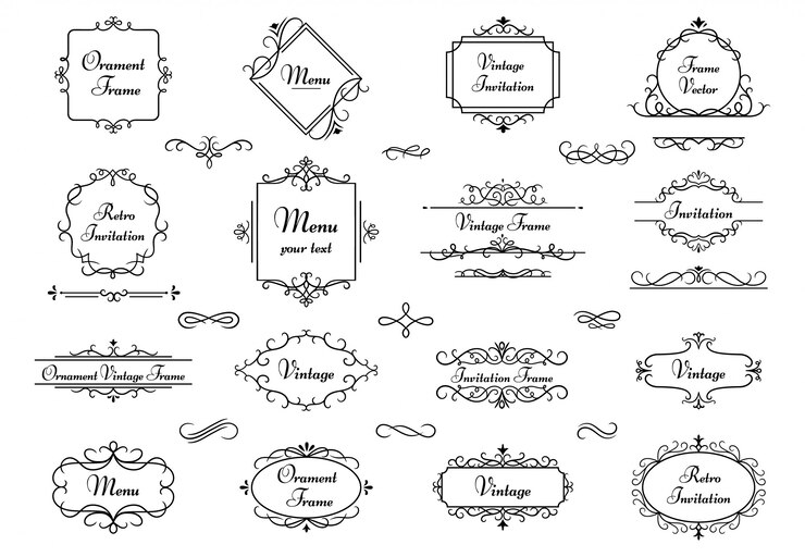 Vector decoration ornament frame. calligraphy swirl heraldic frames, decorative elegant monogram border and vintage wedding elements  illustration  set. victorian floral book retro dividers