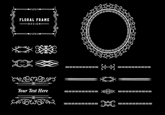 Elementi di decorazione e ornamenti impostati su sfondo bianco ornamento floreale