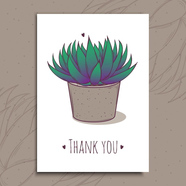 Vector decoration plant succulent astroloba tenax. greeting post card thank you text.  illustration. cactus aloe