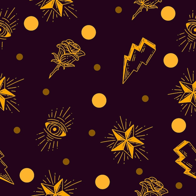 Vector decoration skull and light abstract seamless pattern random light yellow object wallpaper with design dark purple