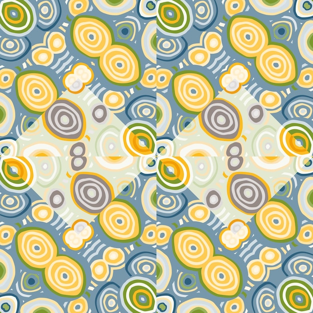 Decorative abstract mosaic ornament Kaleidoscope seamless pattern Hand drawn circle shapes wallpaper