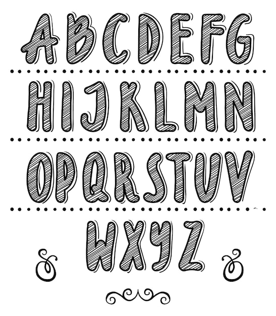 Decorative alphabet Scribble letters Hand drawn font