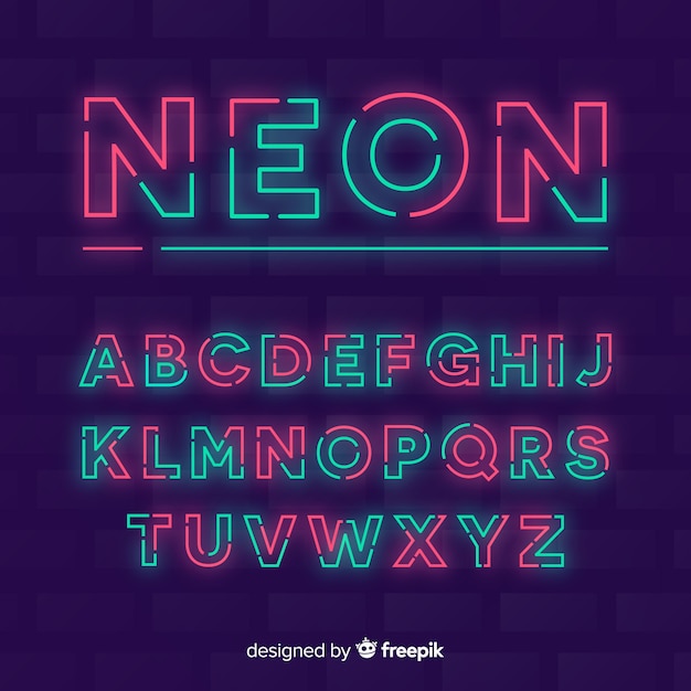 Decorative alphabet template neon stytle