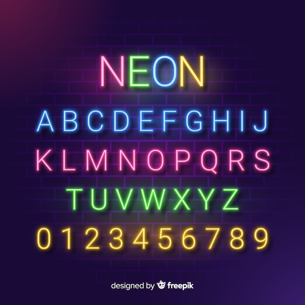 Vector decorative alphabet template neon stytle