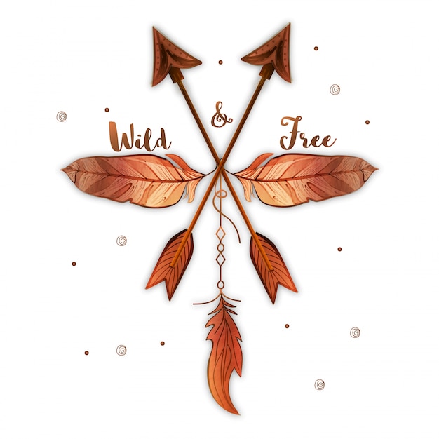 Decorative background with two arrows and feathers