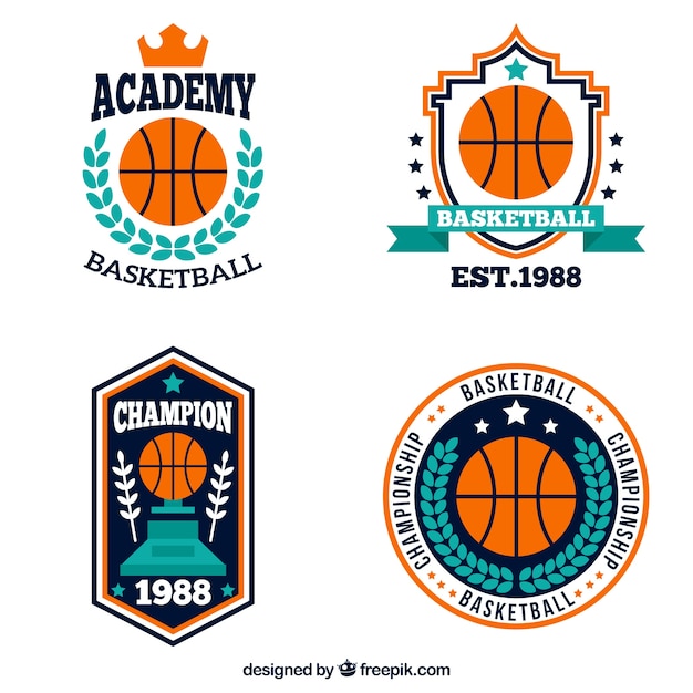 Vector decorative basketball logos in flat design