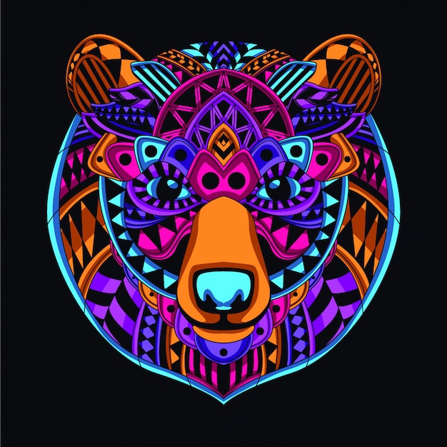 Decorative bear head from glow neon color