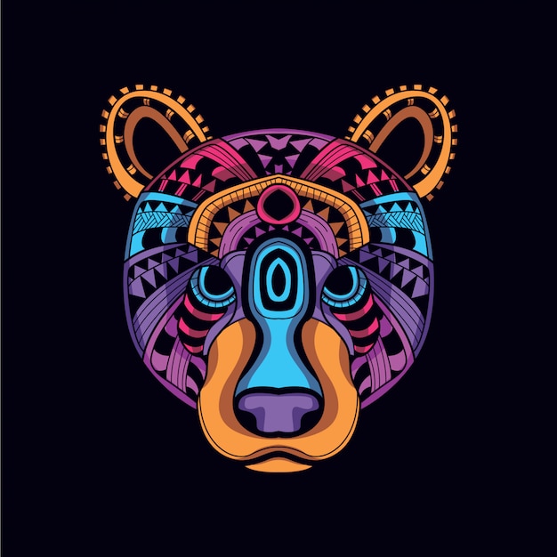 decorative bear head from glow neon color