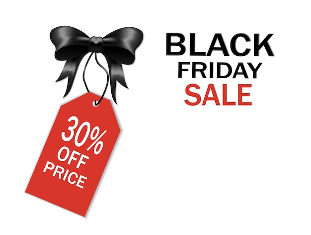 Decorative black bow with ribbons and price tag isolated on white for black friday sale design vecto