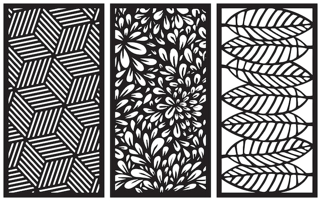 Decorative black patterns with islamic geometric and floral cards