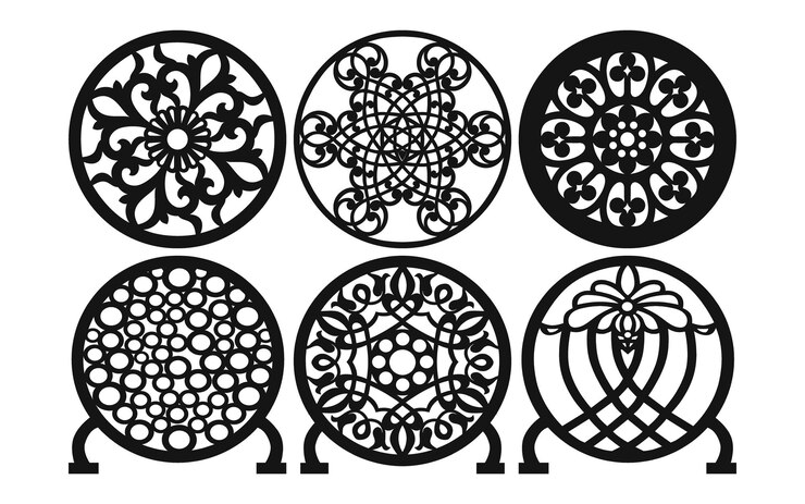 Vector decorative black patterns with islamic and geometric motifs for cnc and laser cutting