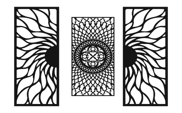 Vector decorative black patterns with islamic and geometric motifs for cnc and laser cutting